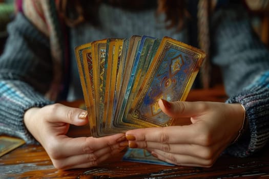 blue metaphorical psychological asocial cards in hands. ai generated