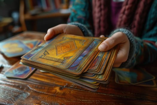 blue metaphorical psychological asocial cards in hands. ai generated