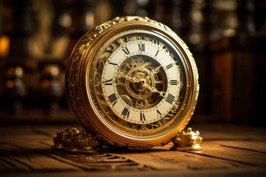Delicate Gold old clock. Retro time. Generate Ai