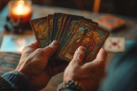 blue metaphorical psychological asocial cards in hands. ai generated