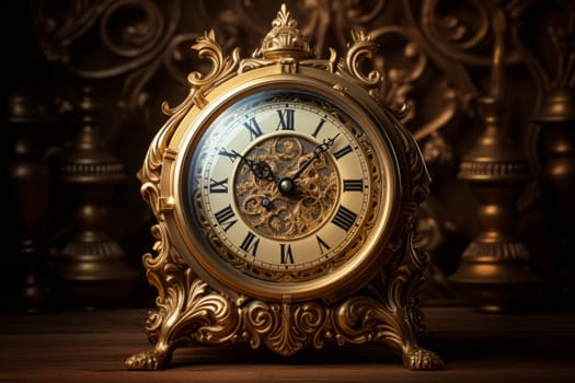 Gold old clock. Retro time. Generate Ai