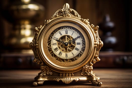 Ornate Gold old clock. Retro time. Generate Ai