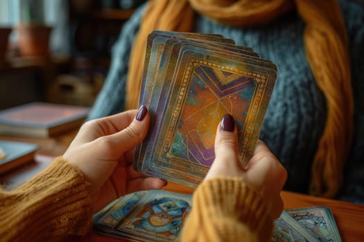blue metaphorical psychological asocial cards in hands. ai generated