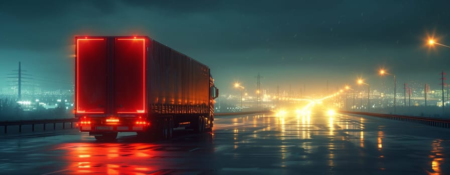 truck is moving along the road at night. High quality photo