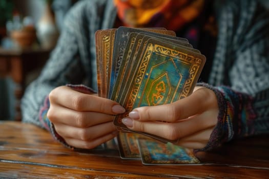 blue metaphorical psychological asocial cards in hands. ai generated
