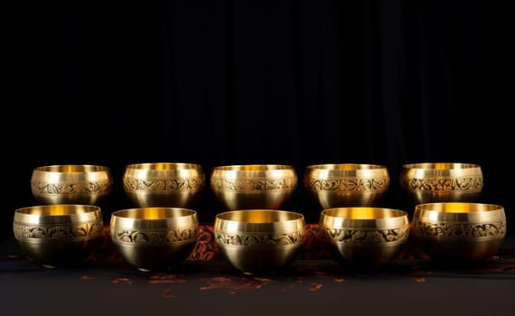 Sonorous Golden singing bowls. Culture sound asian. Generate Ai