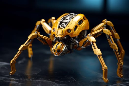 Agile Golden spider robot. Scary bug. Generate Ai