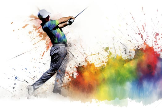Artistic Golf player watercolor. Club summer flag. Generate Ai