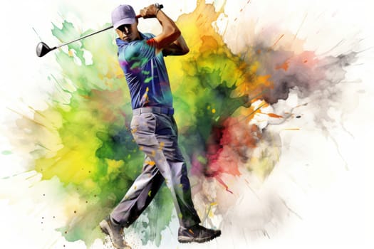 Vibrant Golf player watercolor. Club summer flag. Generate Ai