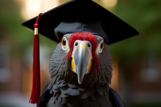Clever Graduate parrot school. Pet education. Generate Ai