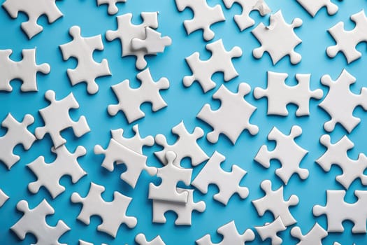 Pieces of a white puzzle. Leadership, business game competition, cooperation, difference, teamwork, partnership and motivation concepts. ai generated