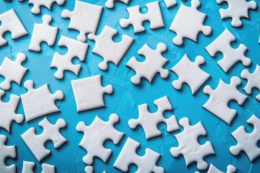 Pieces of a white puzzle. Leadership, business game competition, cooperation, difference, teamwork, partnership and motivation concepts. ai generated