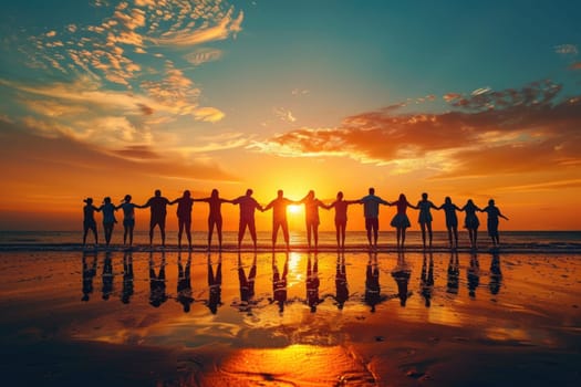 Group of People silhouettes on beach background. Leadership in business metaphor. ai generated