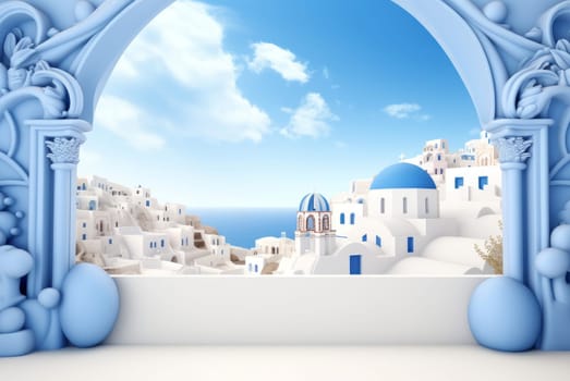 Greece day vacation background. Panoramic beauty. Generate Ai