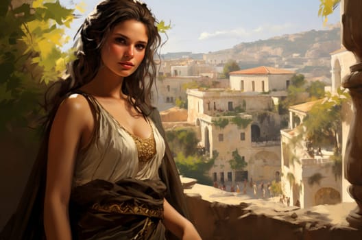 Woman ancient greek city. Rome old history. Generate Ai