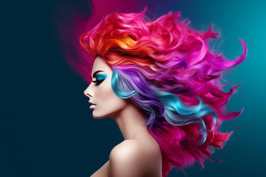 Flamboyant Hair coloring colorful. Girl style. Generate Ai