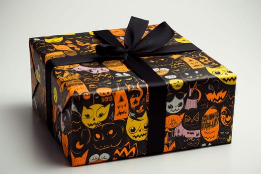 Intricate Halloween gift box wrap. Decoration bat. Generate Ai