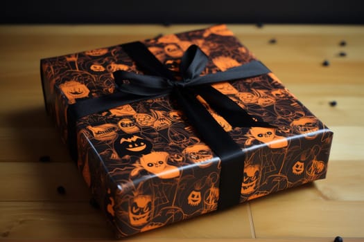 Halloween gift box wrap. Decoration bat. Generate Ai