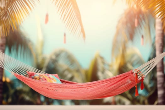 Tranquil Hammock background. Swing fabric object. Generate Ai
