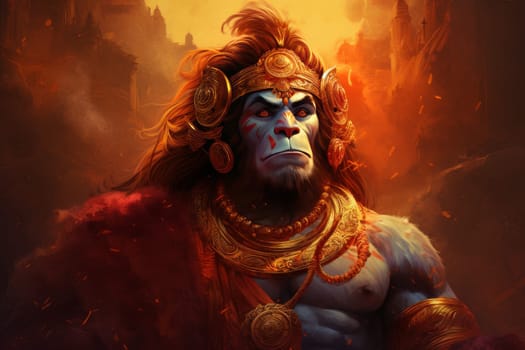 Brave Hanuman monkey god. Indian religion. Generate Ai