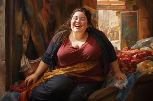 Radiant Happy overweight woman. Body size large. Generate Ai