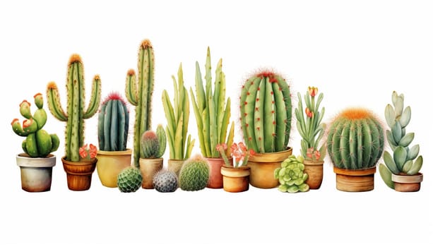 Cacti with their unique shapes and textures white bacground. High quality photo