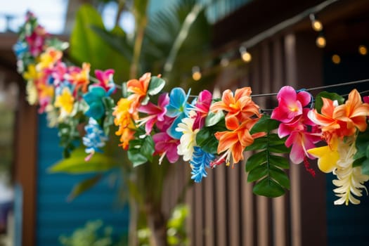 Fragrant Hawaii garland flowers. Tropical vacation. Generate Ai