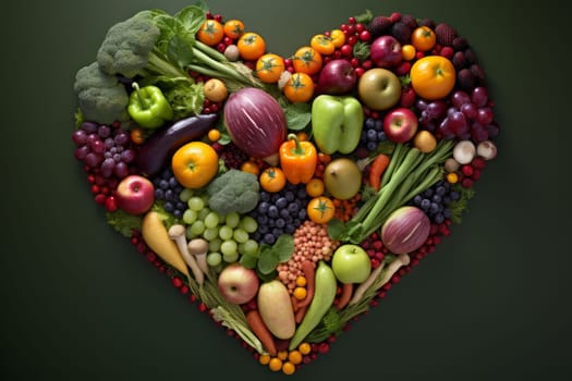 Visually-appealing Heart shaped fruits and vegetables. Agriculture salad. Generate Ai