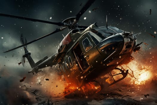Alarming Helicopter crash war. Transport danger. Generate Ai