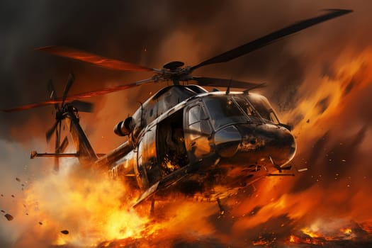 Devastating Helicopter crash war. Transport danger. Generate Ai