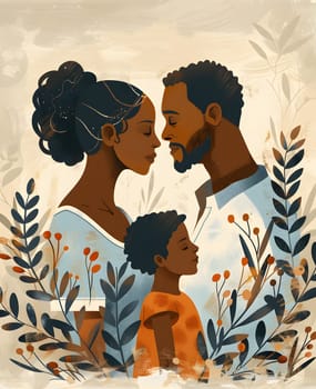 a painting of a man , woman and child standing next to each other . High quality