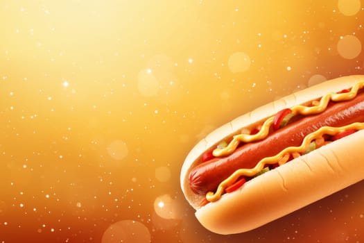 Mouthwatering Hotdog background. Mustard bread food. Generate Ai