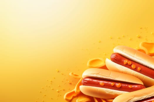 Hotdog background. Mustard bread food. Generate Ai