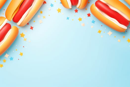 Colorful Hotdog background. Mustard bread food. Generate Ai