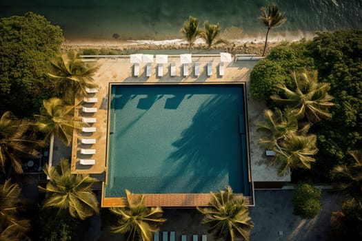 Inviting Hotel infinity pool view. Sea water. Generate Ai