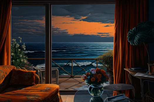 Captivating Hotel room sea sunset. Luxury travel. Generate Ai