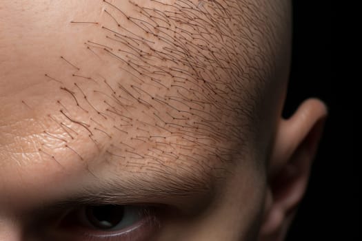 Smooth Man hair loss head. Failure stress. Generate Ai