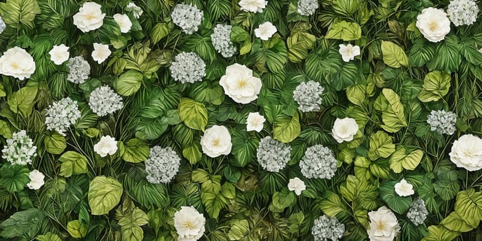 Flowers and lush plants intertwine, painting a breathtaking scene of natural beauty . Generative AI.