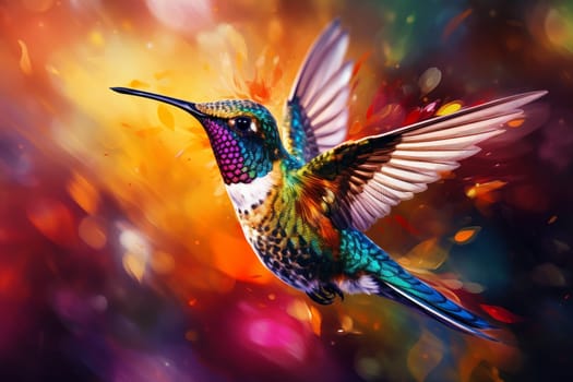 Graceful Hummingbird flying. Nature color small. Generate Ai