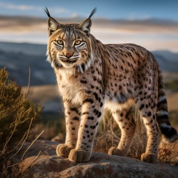 Endangered Iberian lynx forest animal. Mammal predator. Generate Ai
