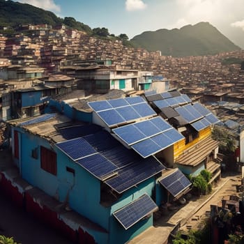 photovoltaic solar panels on slum hood for clean and cheap energy illustration generative ai