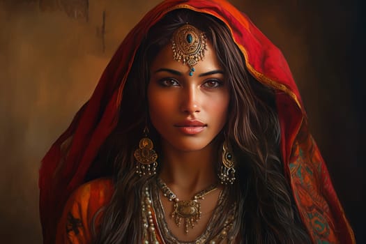 Indian woman closeup portrait. Lady model with adult looking skin. Generate Ai