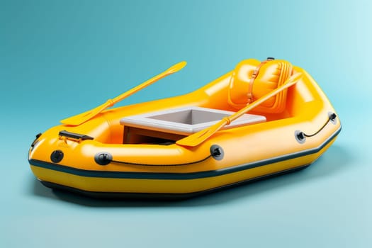 Inflatable boat. Orange craft travel. Generate Ai