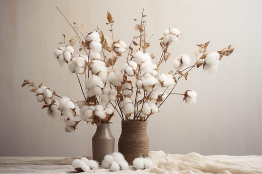 Long-lasting Bouquet of cotton. White branch. Generate Ai
