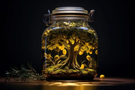 Golden Jar olive oil. Greek fresh salad. Generate Ai