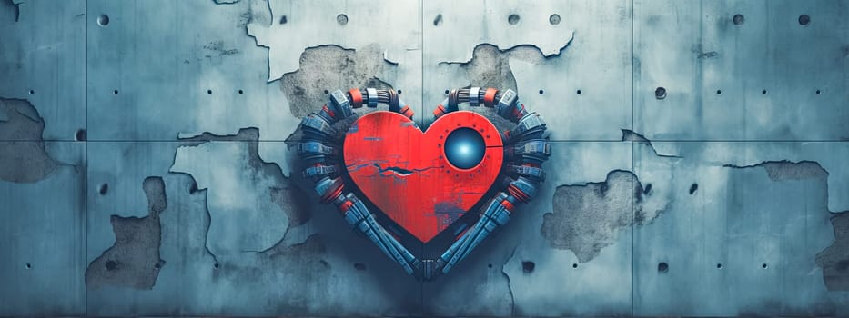 Mechanical Heart Breaking Through Wall.