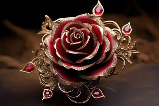 Precious Jewelry rose flower gold. White petal. Generate Ai