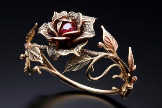 Jewelry rose flower gold. White petal. Generate Ai
