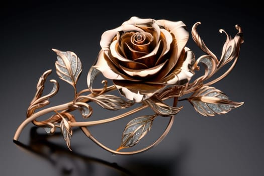 Elegant Jewelry rose flower gold. White petal. Generate Ai