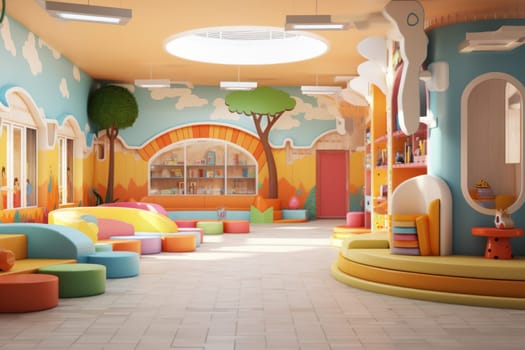 Playful Kindergarten interior room. Color indoor. Generate Ai